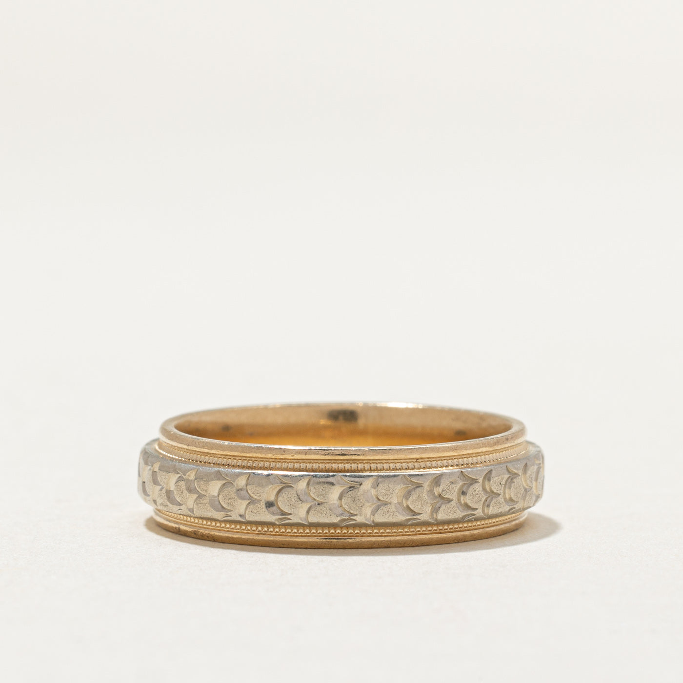 10K Yellow Gold Textured Milgrain Band | 6mm | SZ 10.5