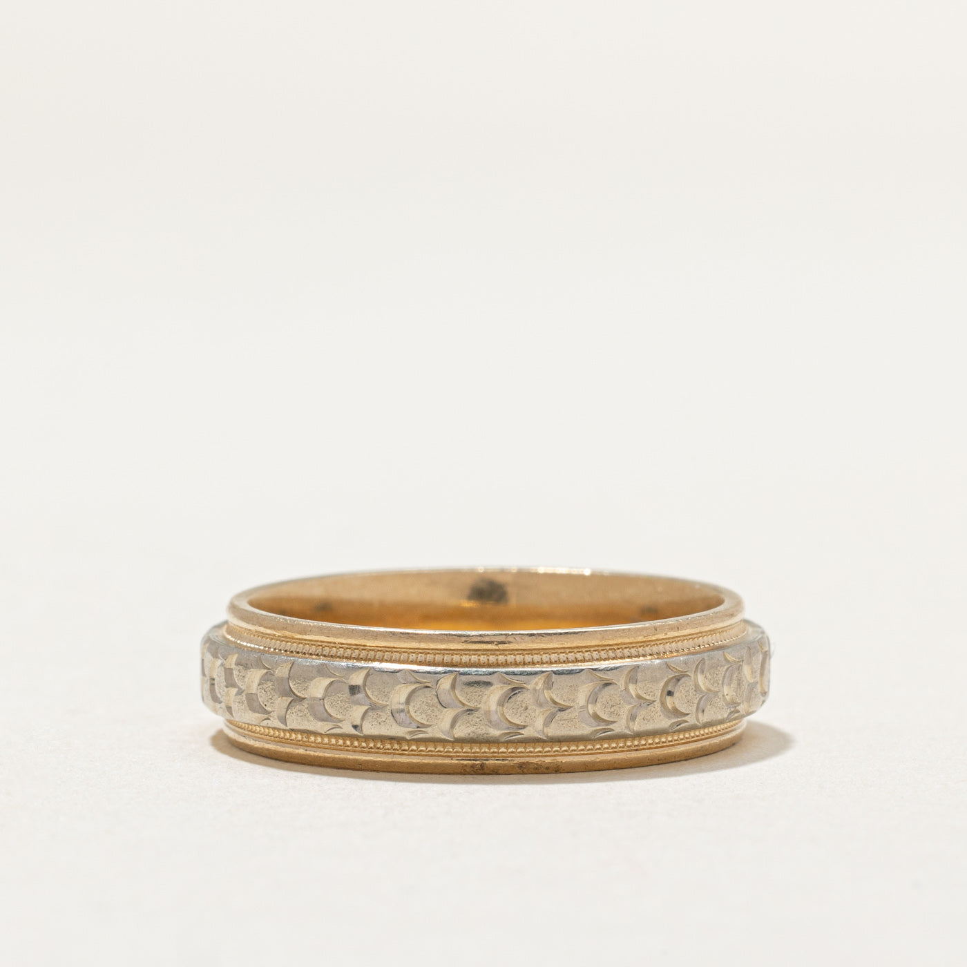10K Yellow Gold Textured Milgrain Band | 6mm | SZ 10.5