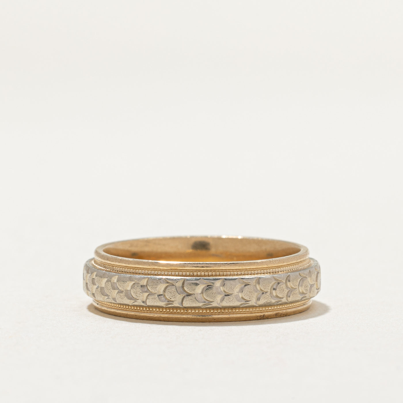 10K Yellow Gold Textured Milgrain Band | 6mm | SZ 10.5
