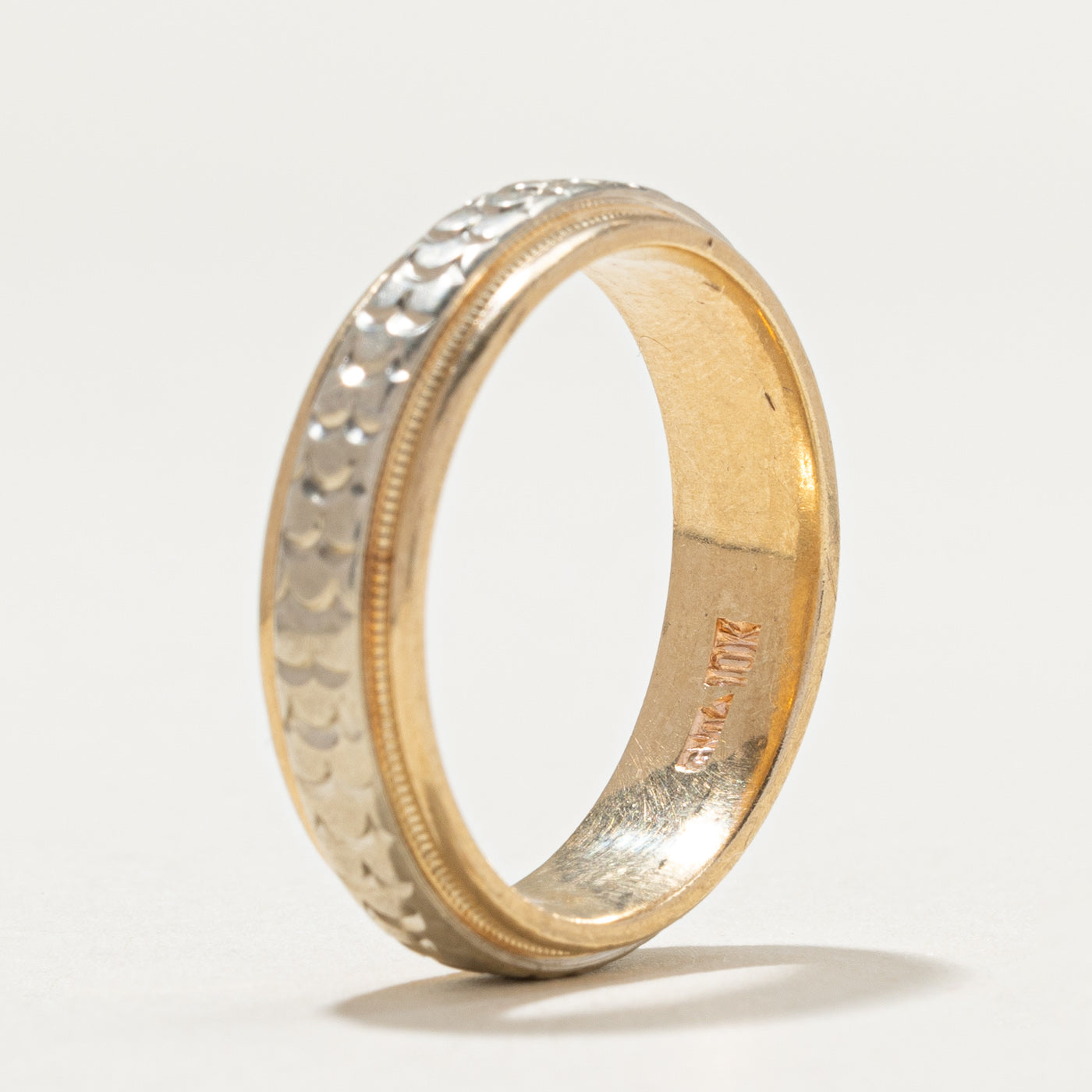 10K Yellow Gold Textured Milgrain Band | 6mm | SZ 10.5