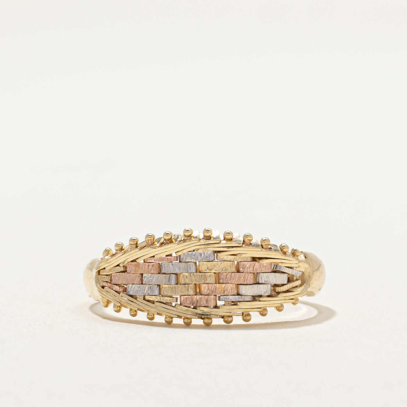 14K Tri Tone Gold Woven Design Tapered Ring | SZ 7