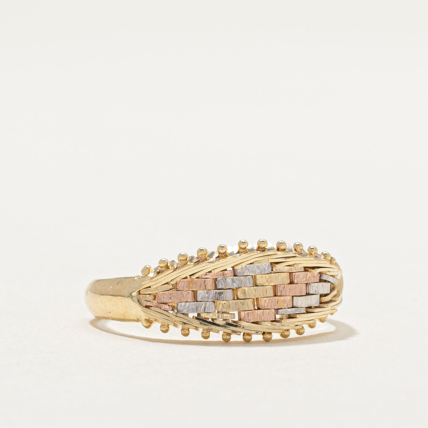 14K Tri Tone Gold Woven Design Tapered Ring | SZ 7