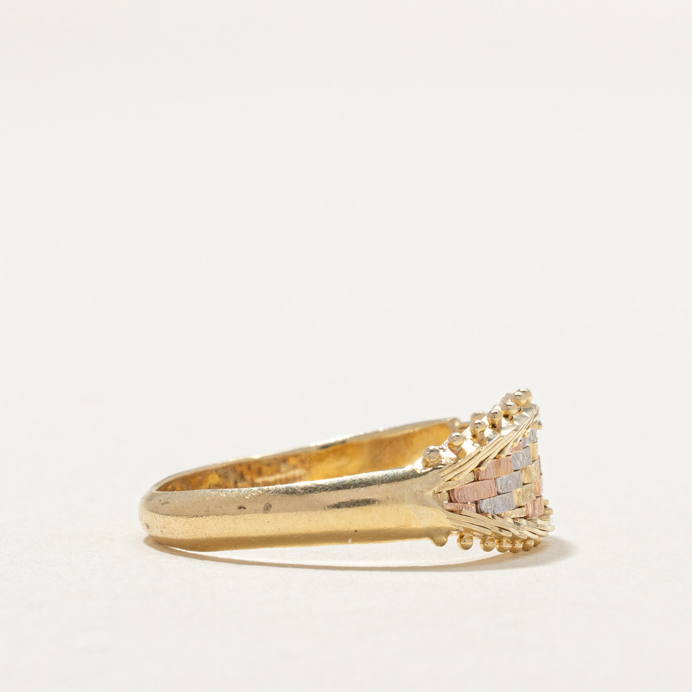 14K Tri Tone Gold Woven Design Tapered Ring | SZ 7