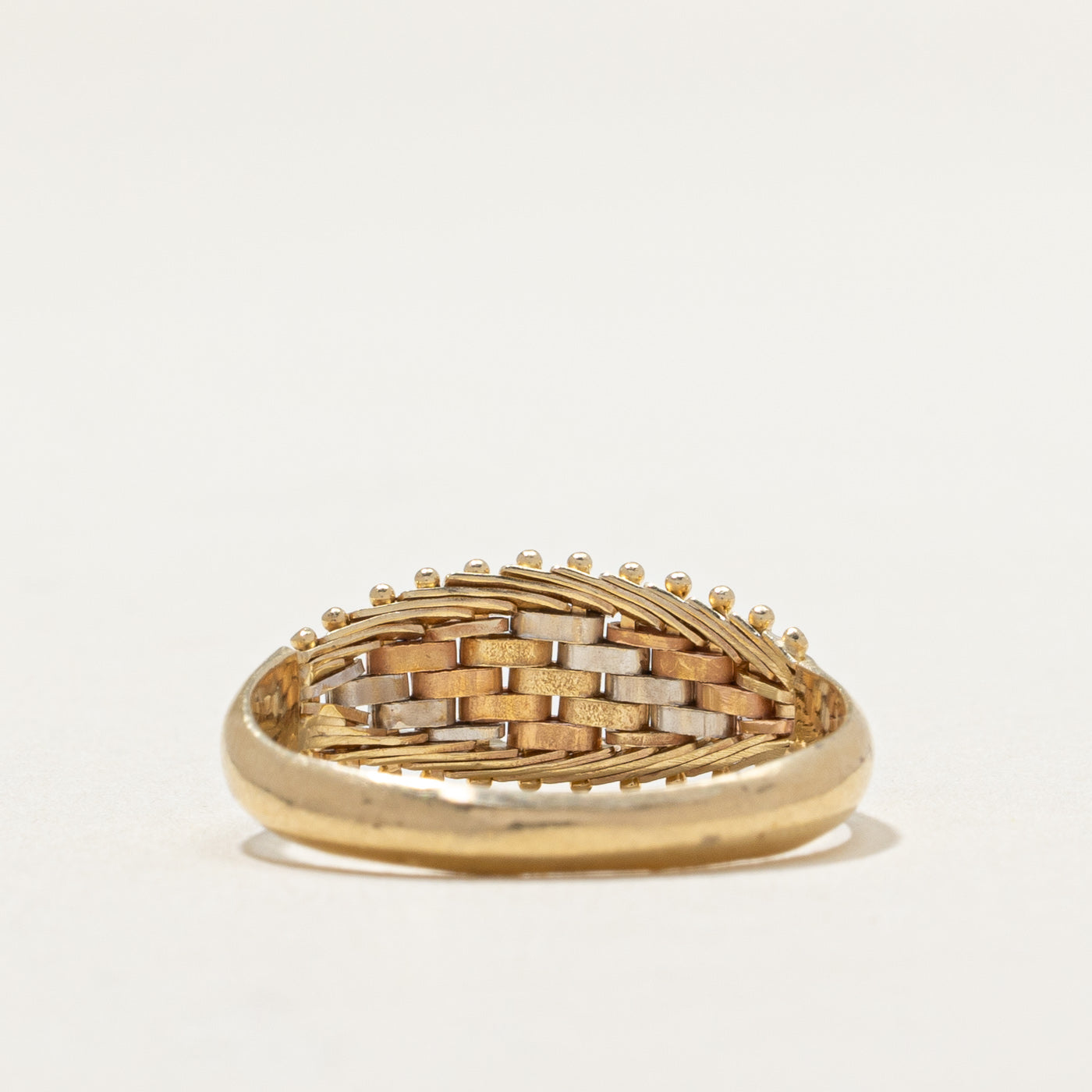 14K Tri Tone Gold Woven Design Tapered Ring | SZ 7