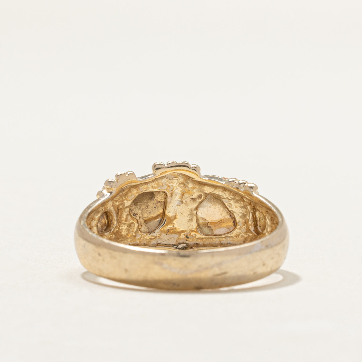 Bague bicolore en or 10 carats à motif de feuilles | Taille 8,5