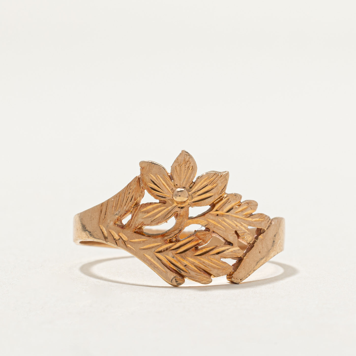 14K Rose Gold Floral Design Tapered Ring | SZ 12