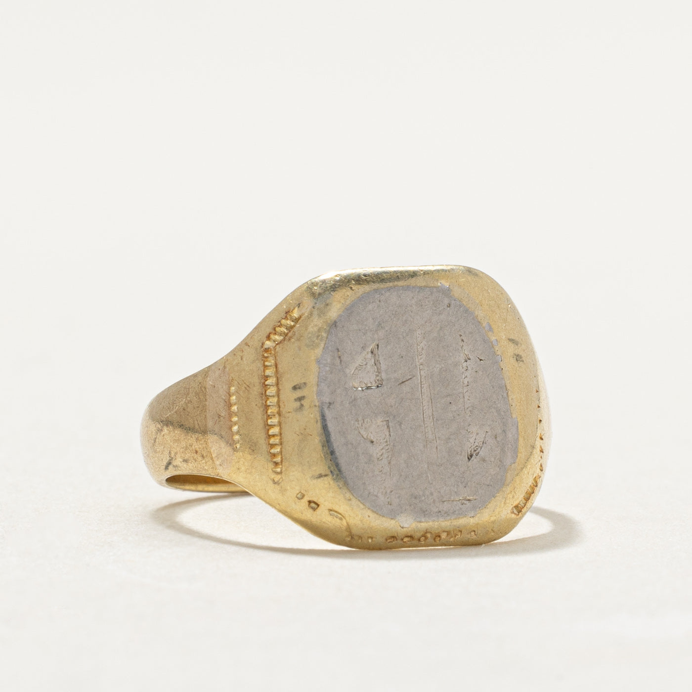 14K Yellow Gold Textured Signet Ring | SZ 4.75