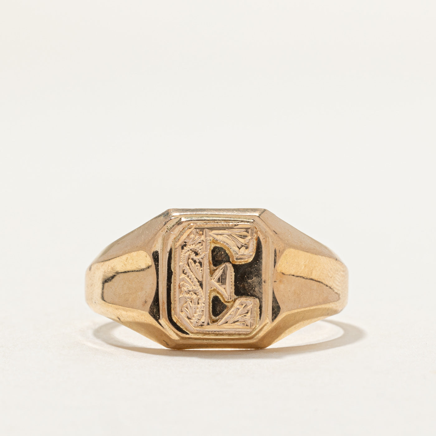 14K Yellow Gold "E" Initial Signet Ring | SZ 13.25