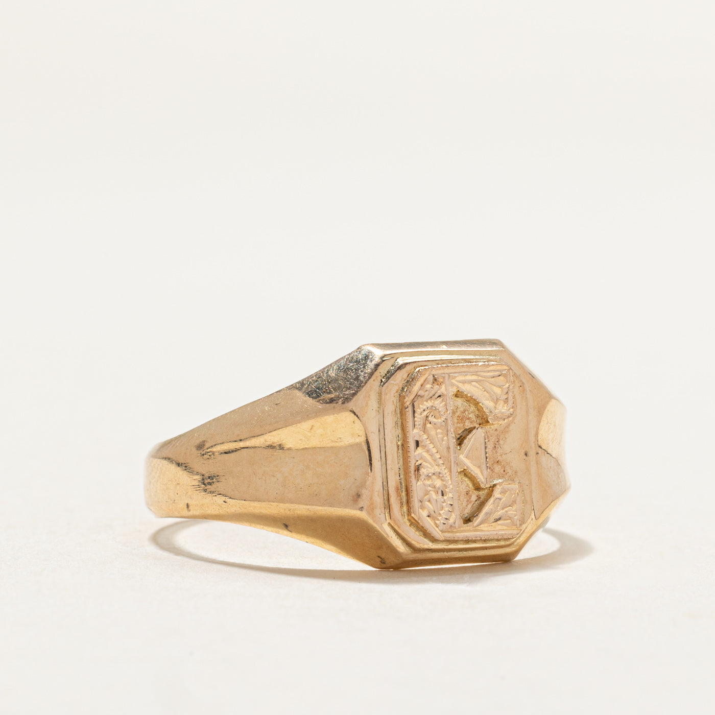 14K Yellow Gold "E" Initial Signet Ring | SZ 13.25