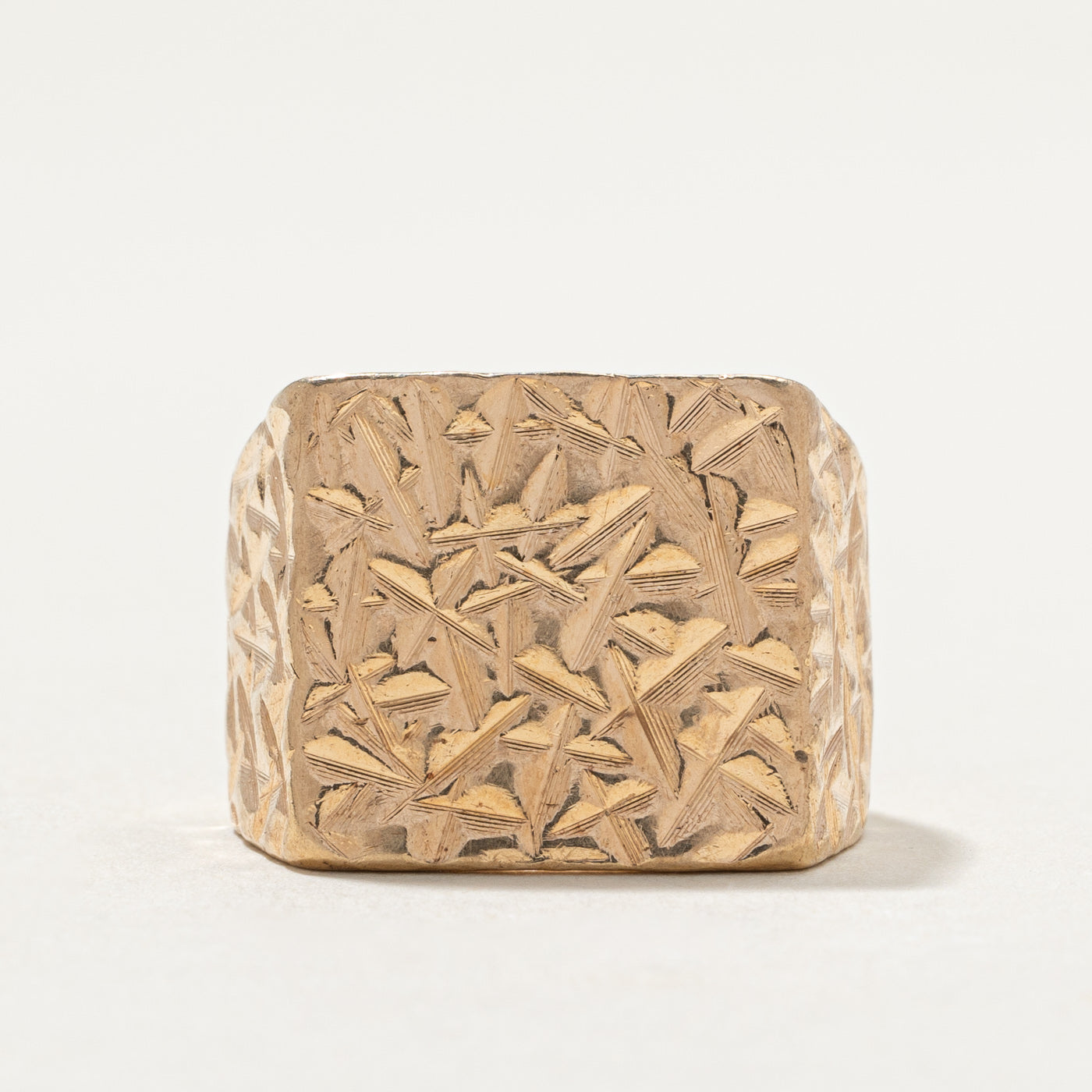 9K Yellow Gold Textured Square Signet Ring | SZ 6