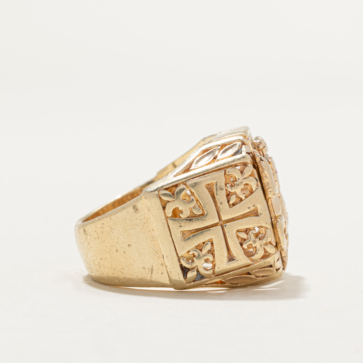 10K Yellow Gold Two Knights Templar Ring | SZ 9.25