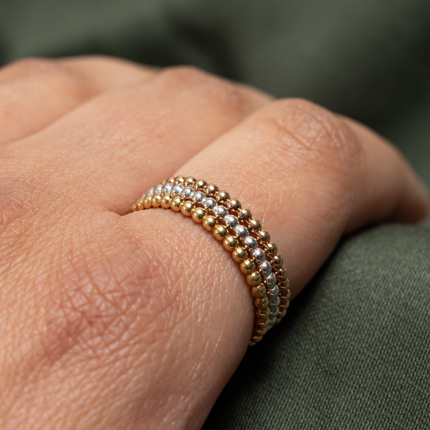 18K Tri Tone Gold Beaded Band | 5.9mm | SZ 9.25