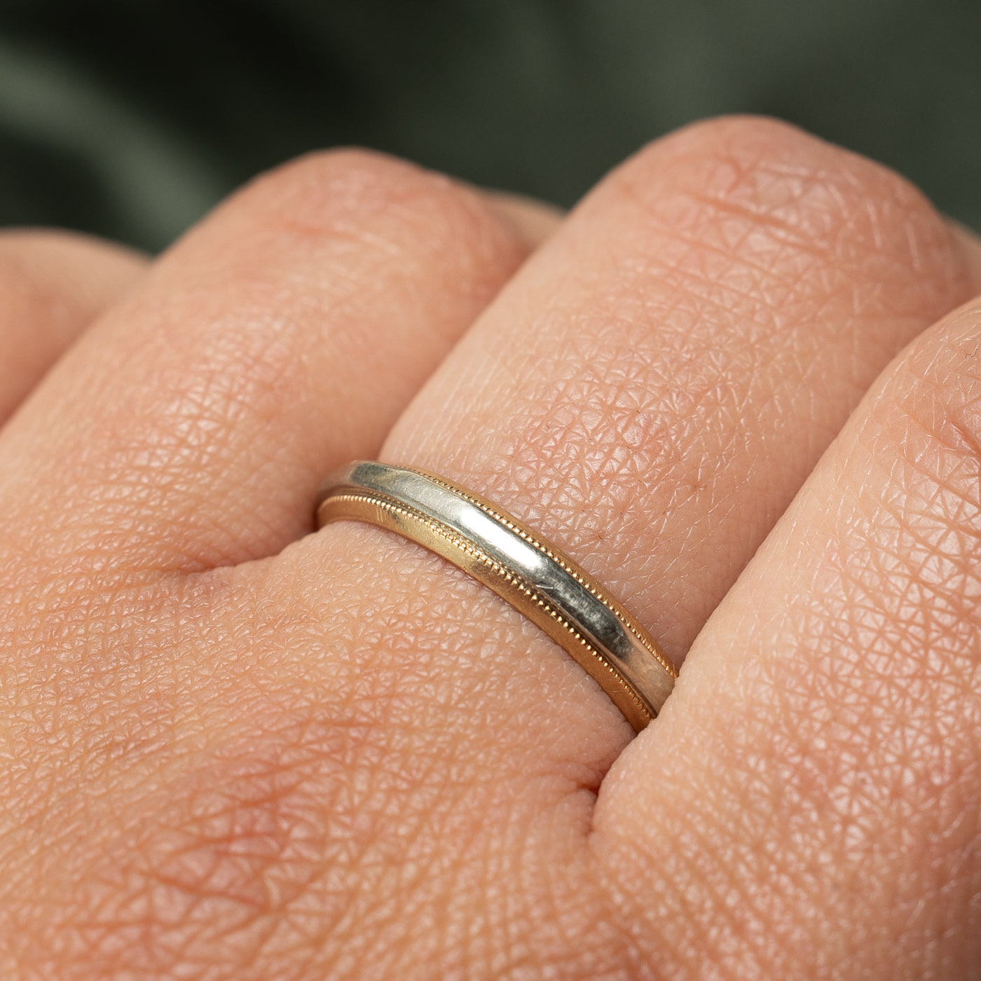 Alliance bicolore en or 14 carats avec motif milgrain | 3,3 mm | Taille 8,75