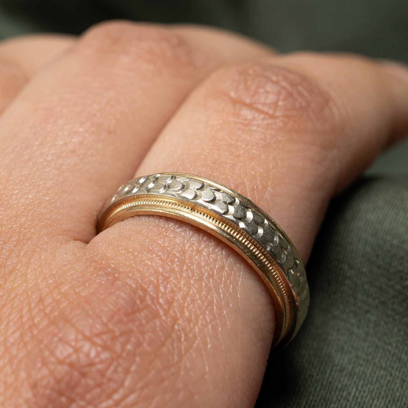 10K Yellow Gold Textured Milgrain Band | 6mm | SZ 10.5