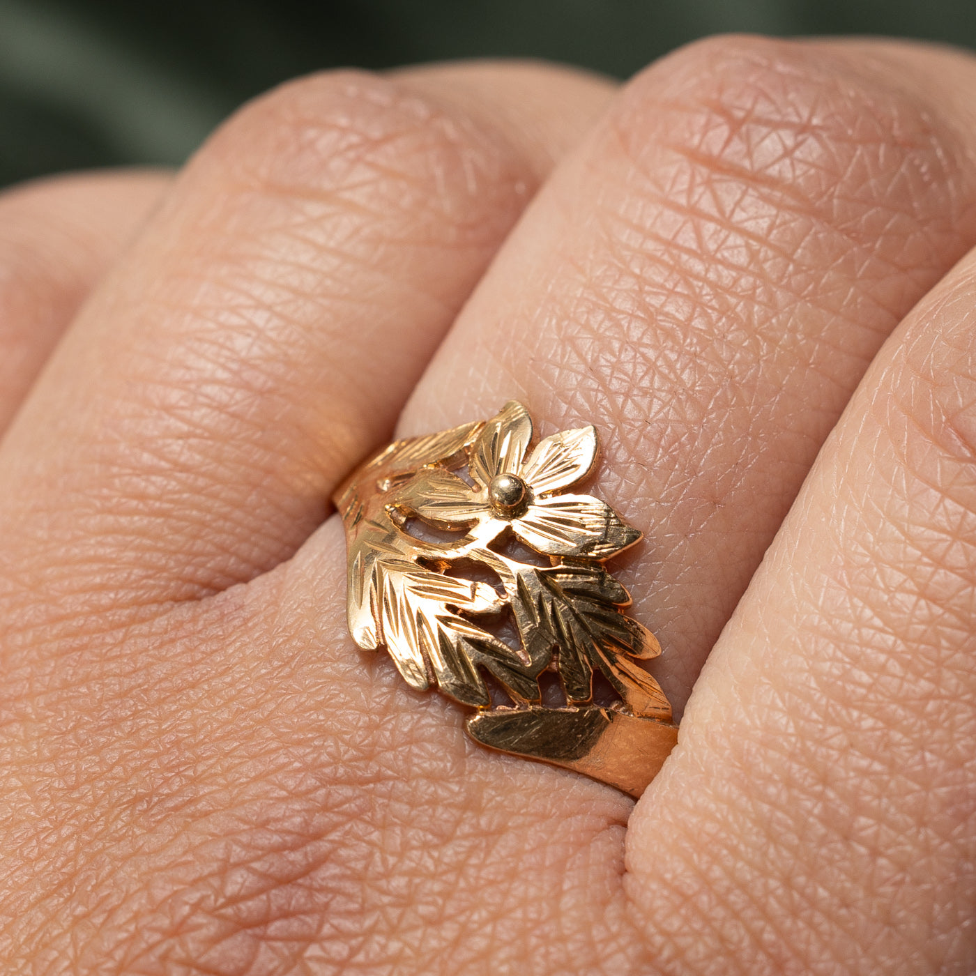 14K Rose Gold Floral Design Tapered Ring | SZ 12