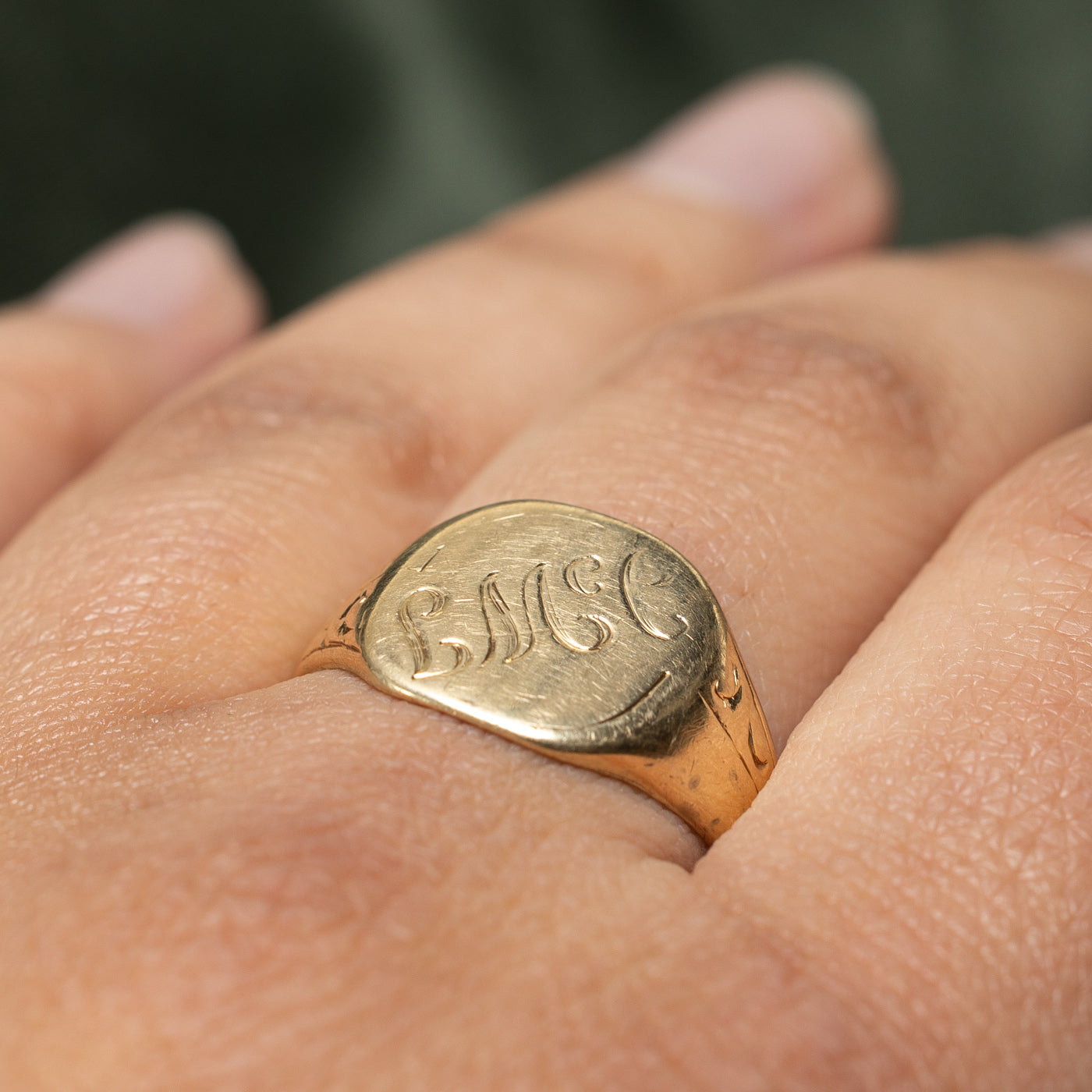 1964 Birmingham 9K Yellow Gold "LMcC" Initial Signet Ring | SZ 9.75