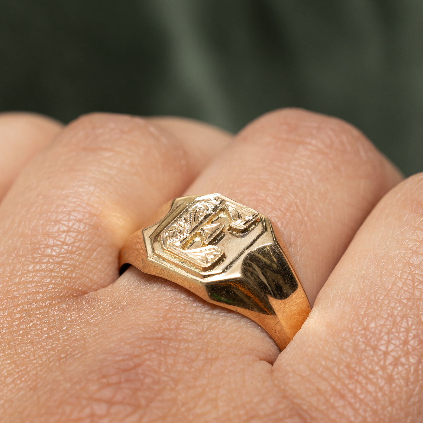14K Yellow Gold "E" Initial Signet Ring | SZ 13.25