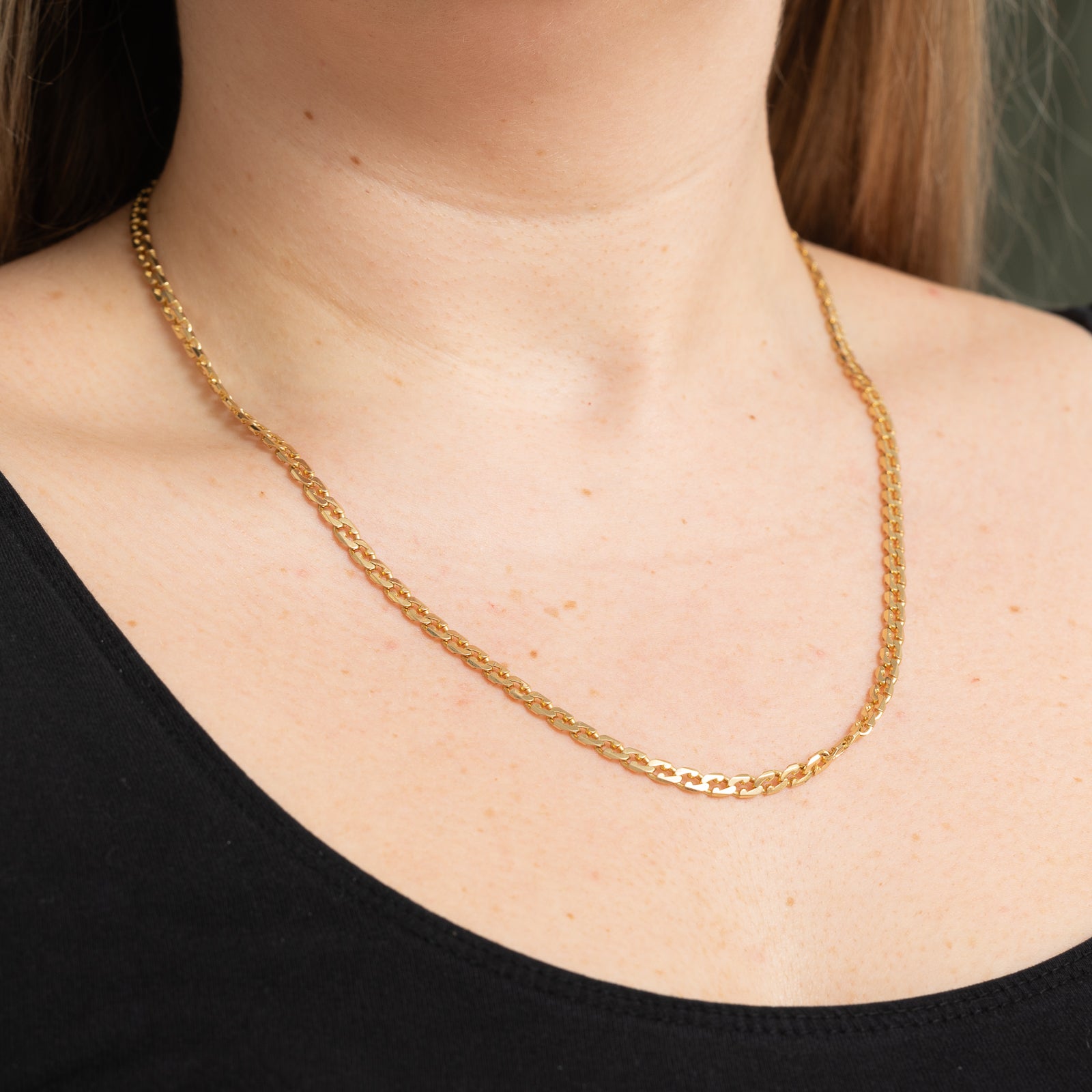 Chaîne à maillons gourmette modifiés en or jaune 14 carats | 4,10 mm | 53 cm