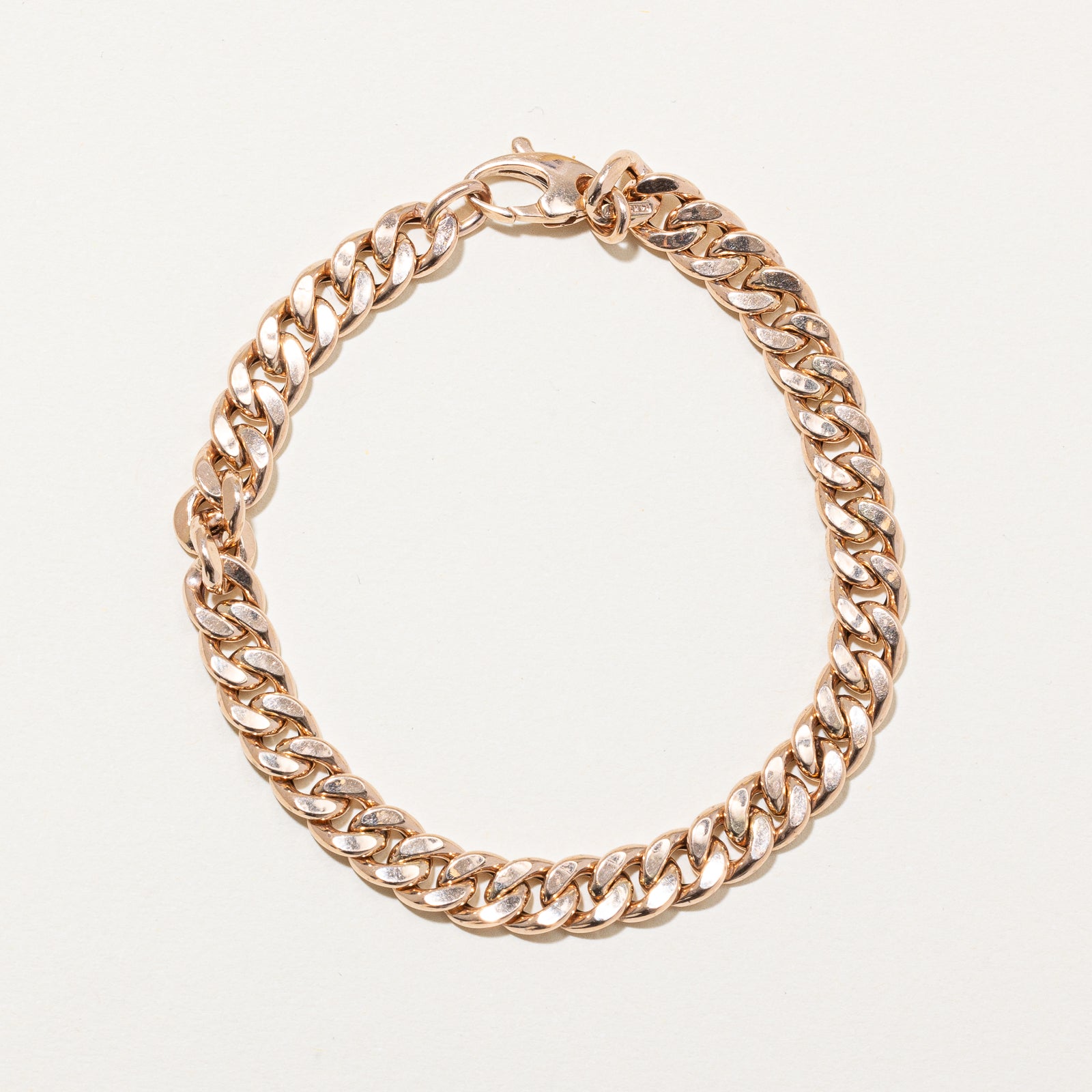 14K Rose Gold Plain Curb Link Bracelet | 6.27mm | 7"