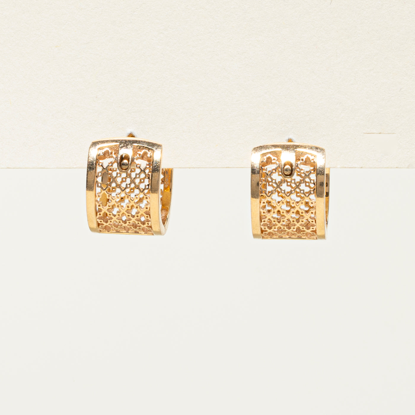 18k Rose Gold Lattice Huggie Earrings