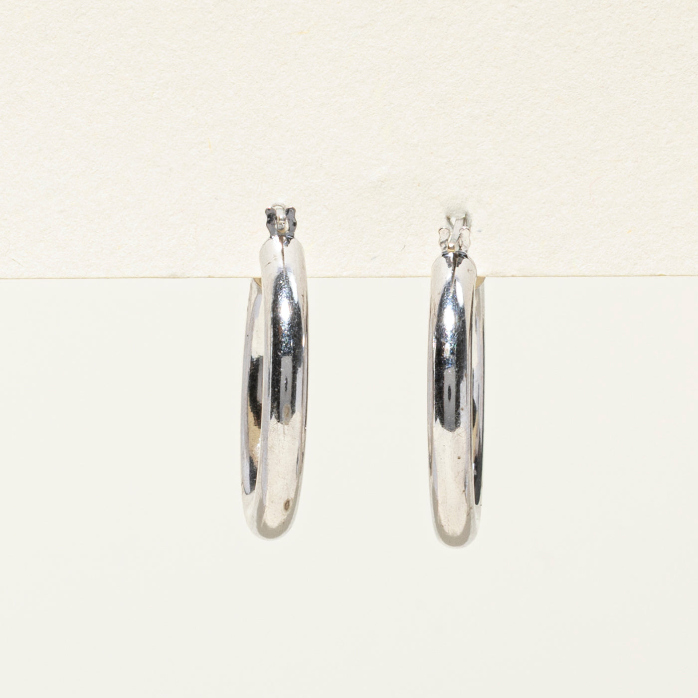 14k White Gold Plain Hoop Earrings