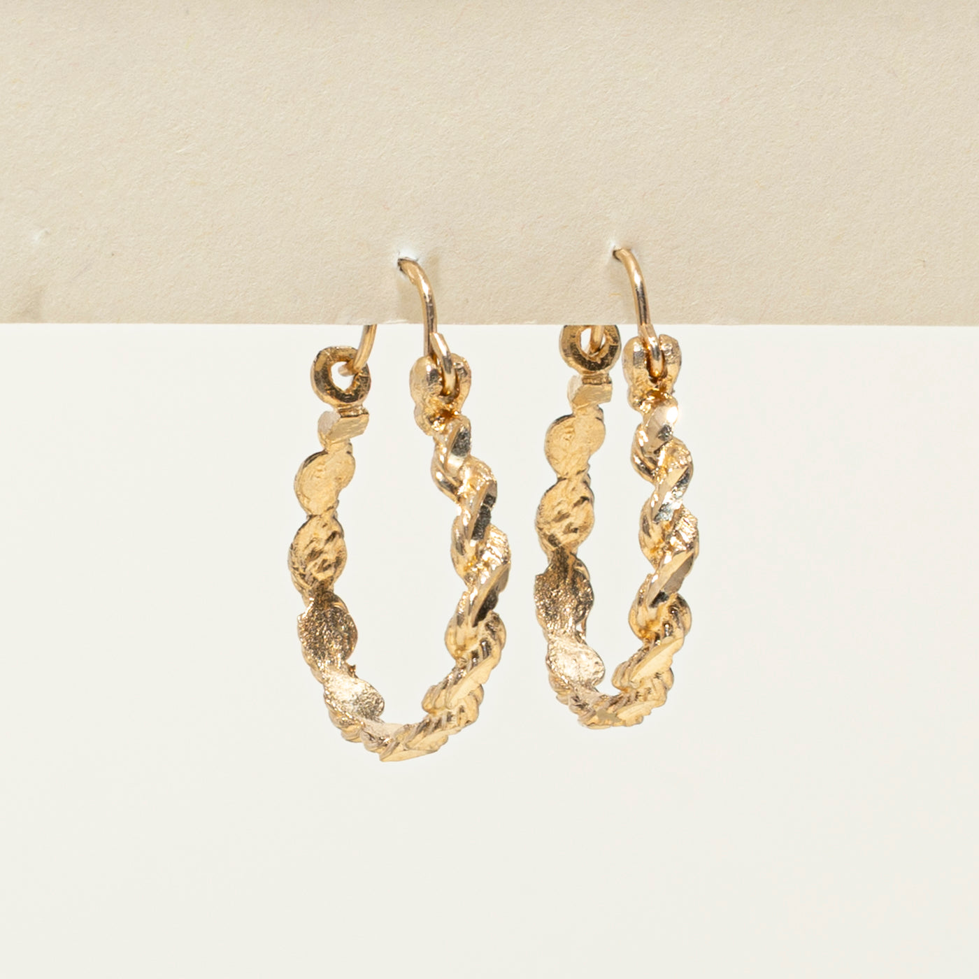 10k Yellow Gold Texture Rope Hoop Earrings