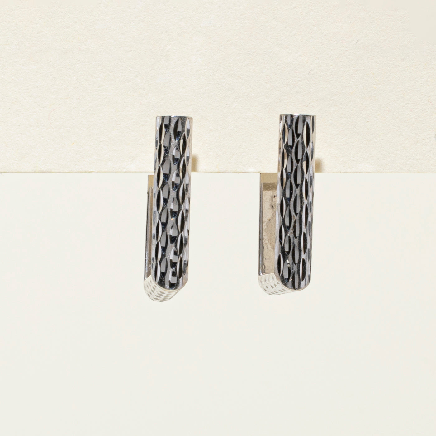 10k White Gold Diamond Cut Square Hoop Earrings