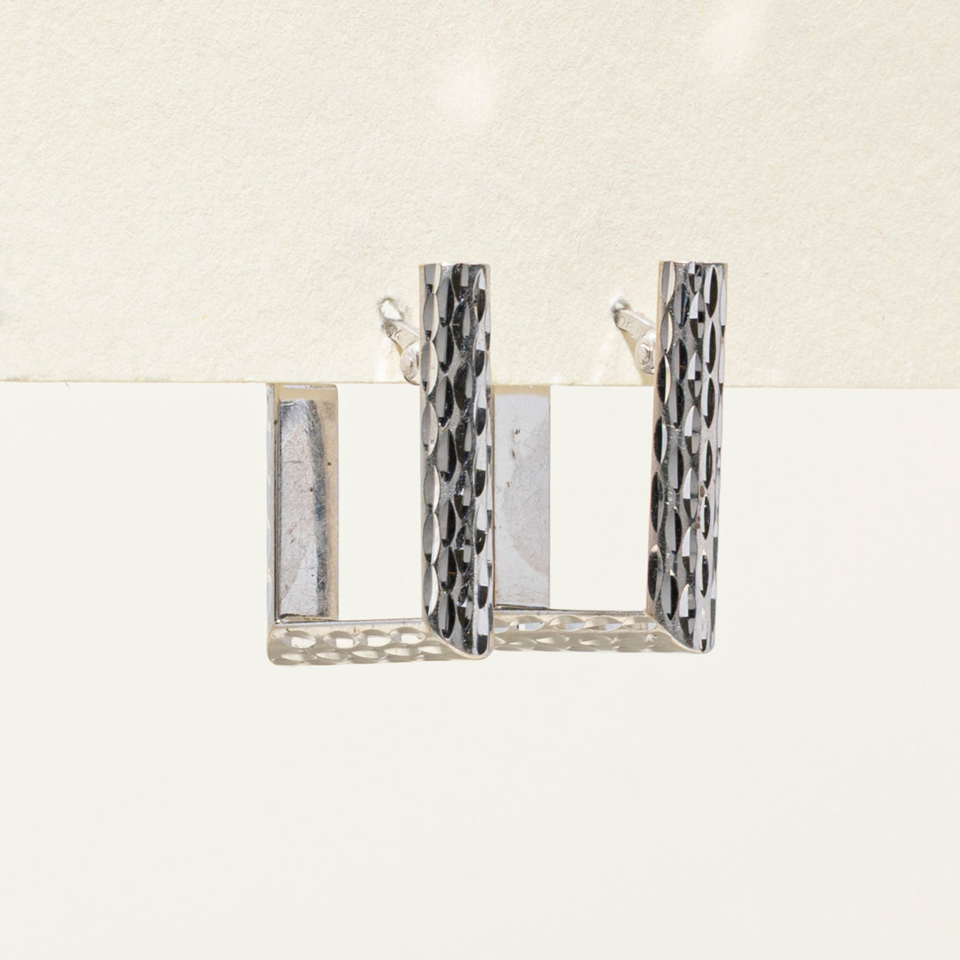 10k White Gold Diamond Cut Square Hoop Earrings