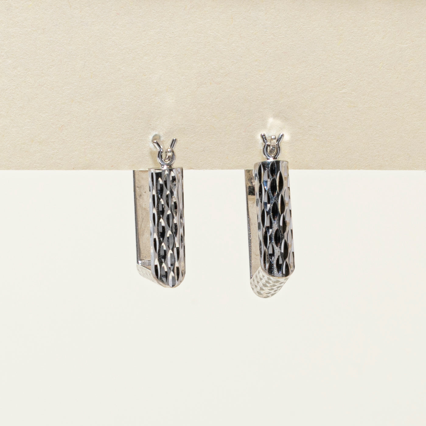 10k White Gold Diamond Cut Square Hoop Earrings