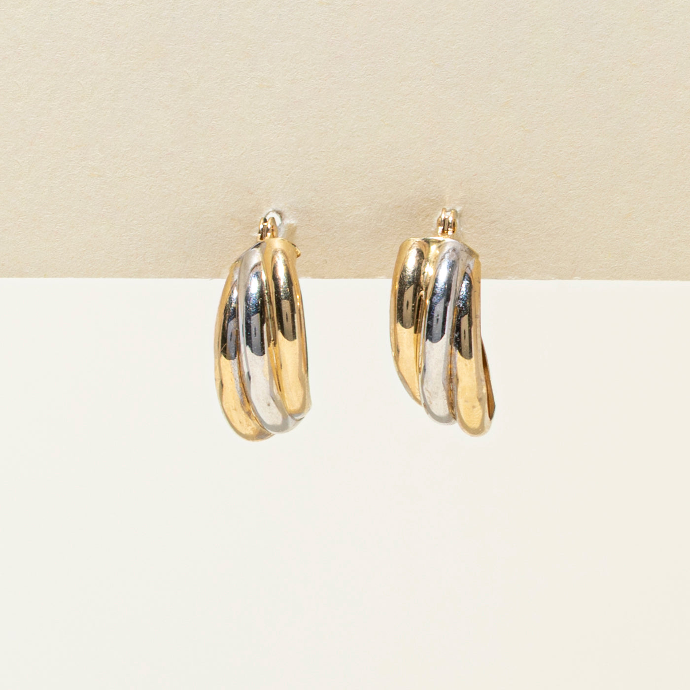 14k Two Tone Gold Grooved Hoop Earrings