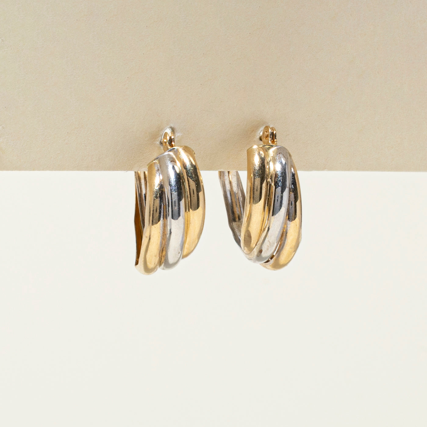 14k Two Tone Gold Grooved Hoop Earrings