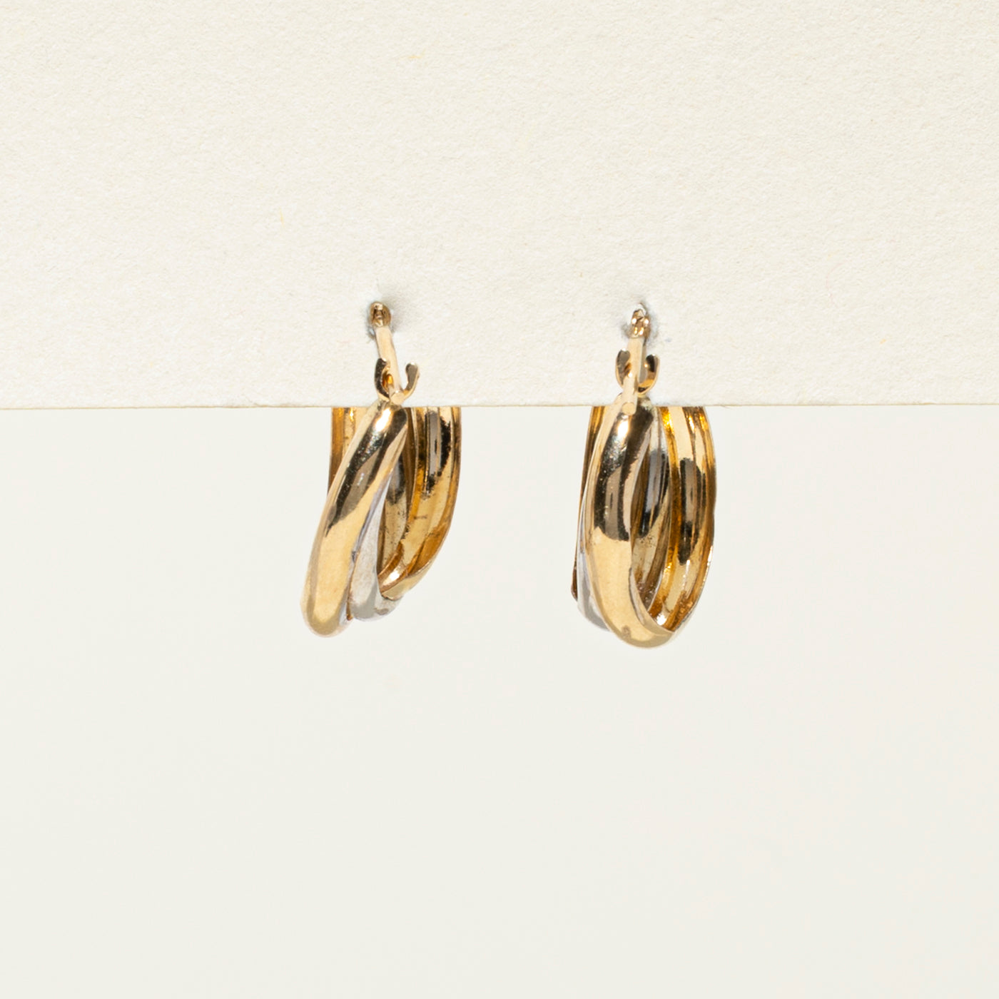 14k Two Tone Gold Grooved Hoop Earrings
