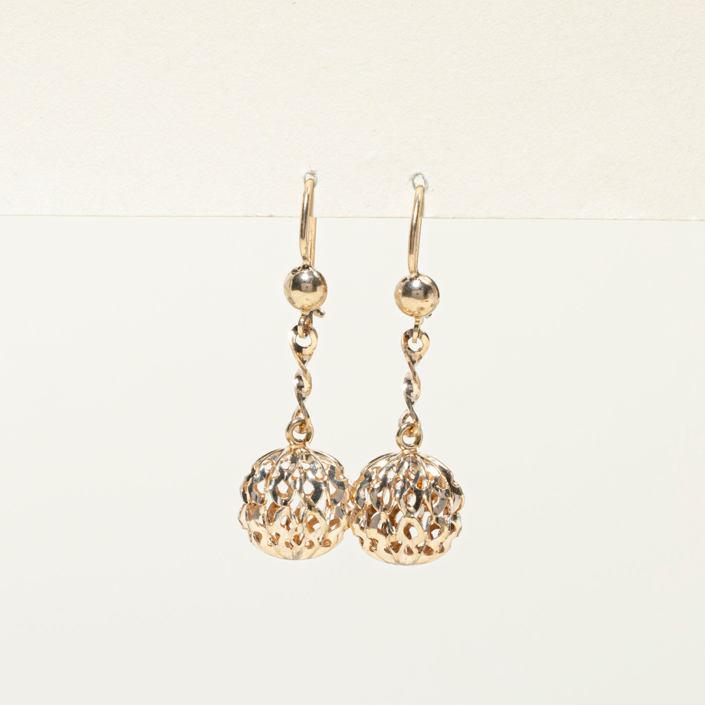 18k Yellow Gold Openwork Sphere Drop Earrings