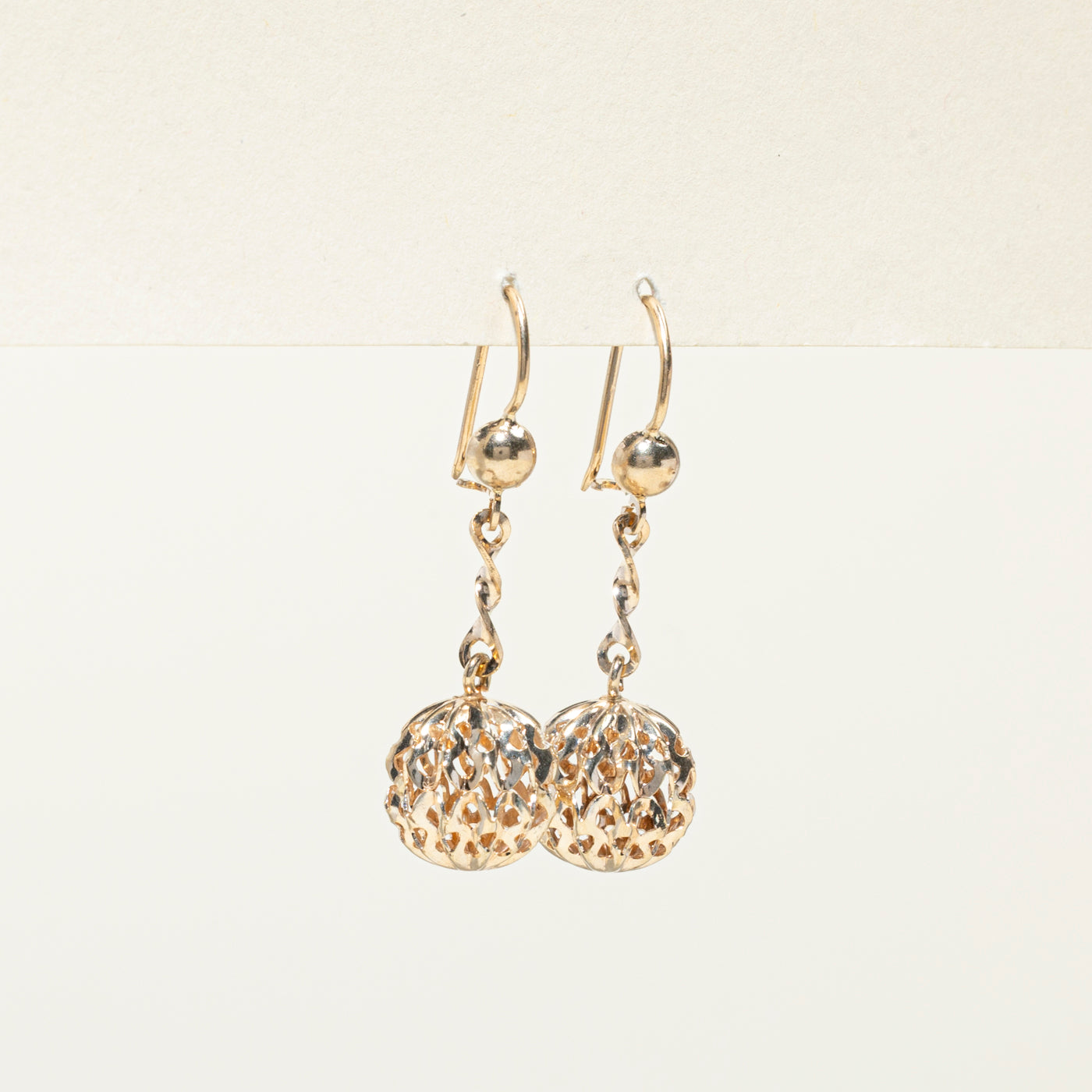 18k Yellow Gold Openwork Sphere Drop Earrings