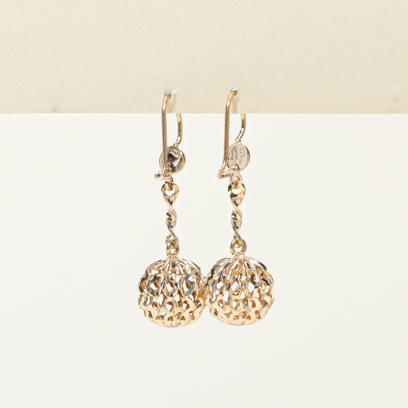 18k Yellow Gold Openwork Sphere Drop Earrings