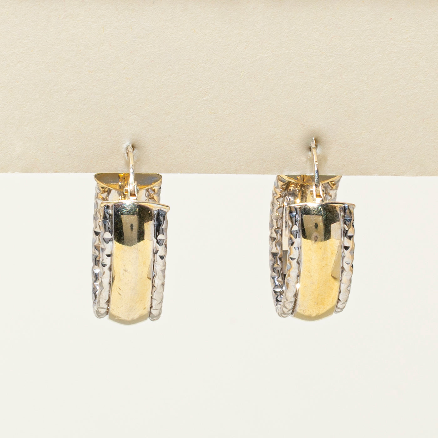 14k Two Tone Gold Textured Hoop Earrings