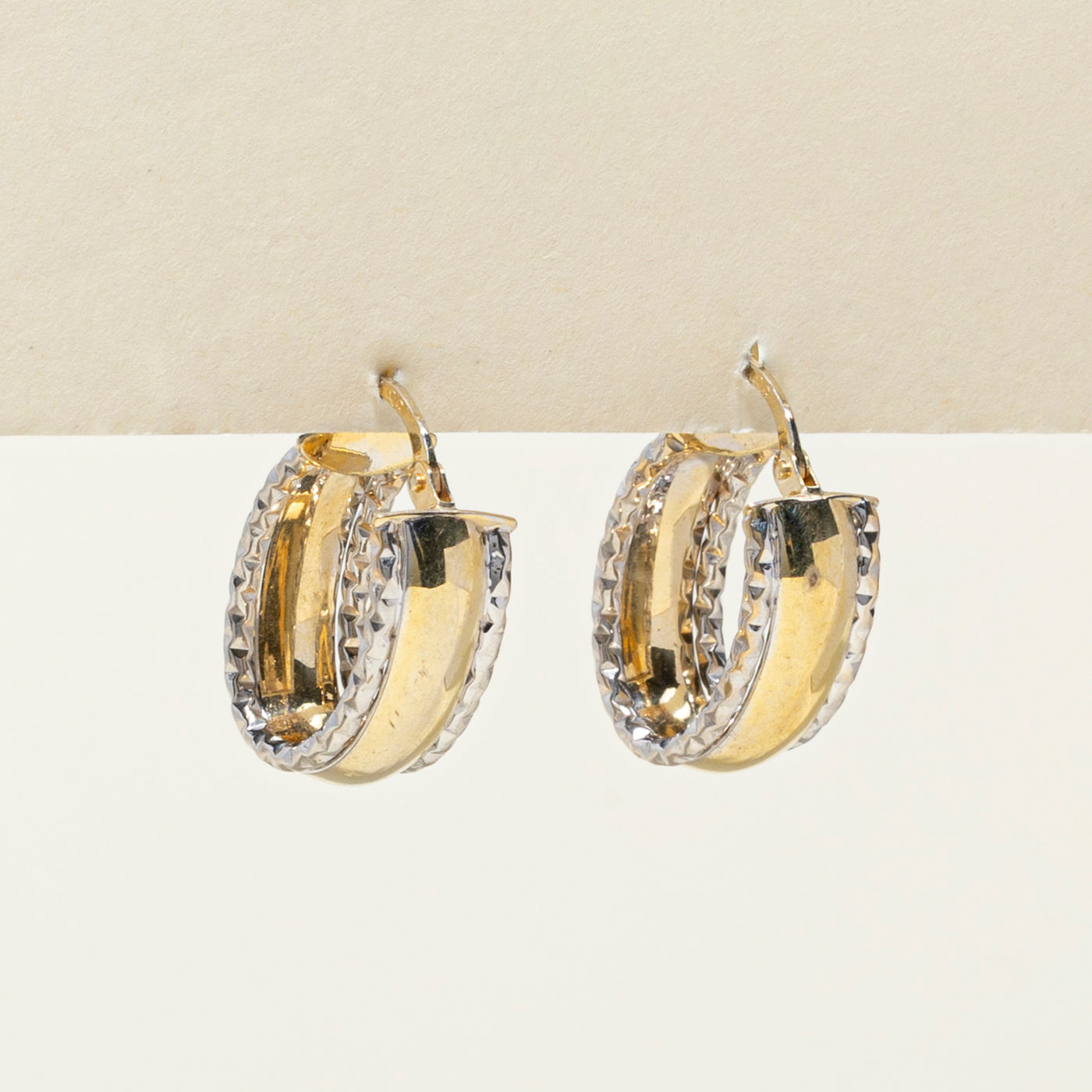 14k Two Tone Gold Textured Hoop Earrings