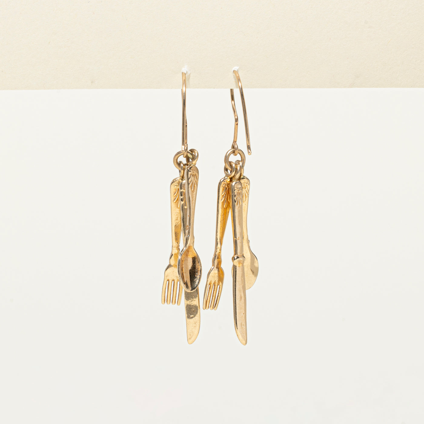 14k Yellow Gold Utensils Drop Earrings