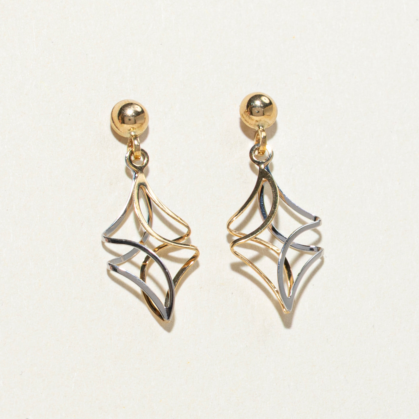 14k Two Tone Gold Twisted Drop Earrings