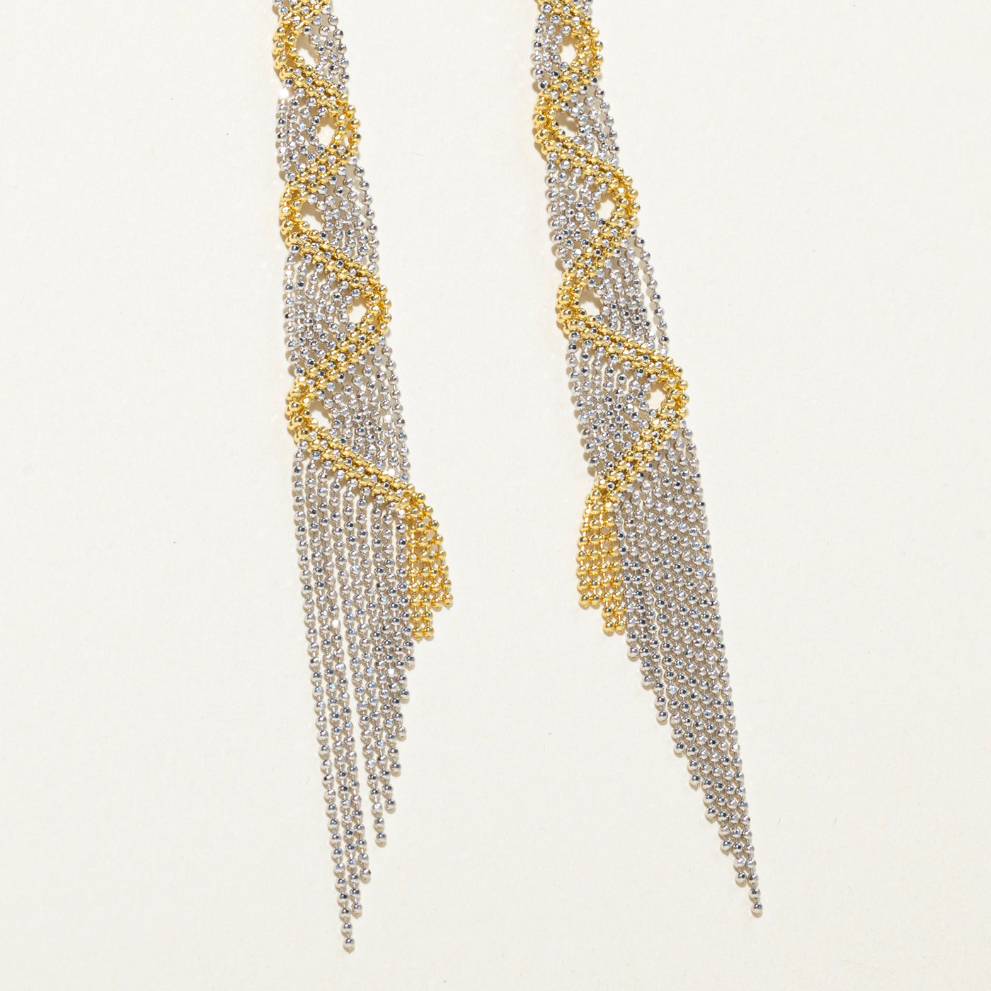 18k Two Tone Gold Beaded Tassel Chandelier Earrings