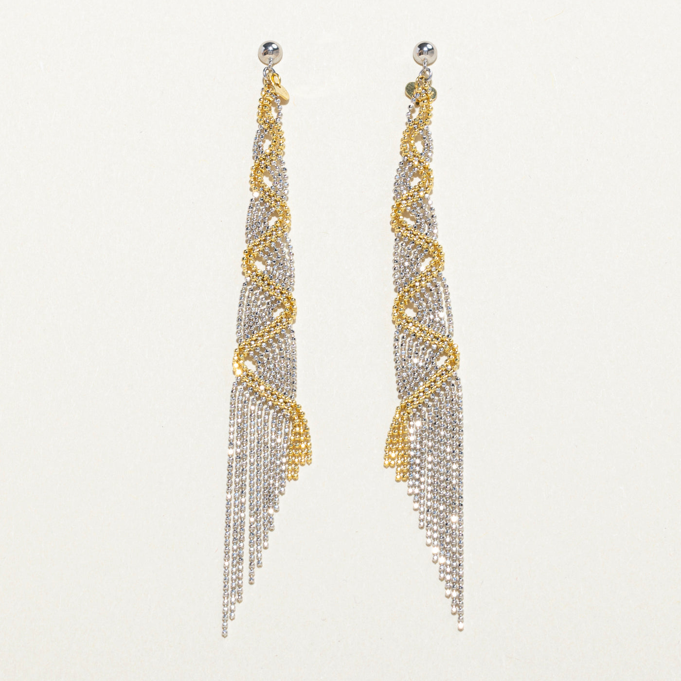 18k Two Tone Gold Beaded Tassel Chandelier Earrings