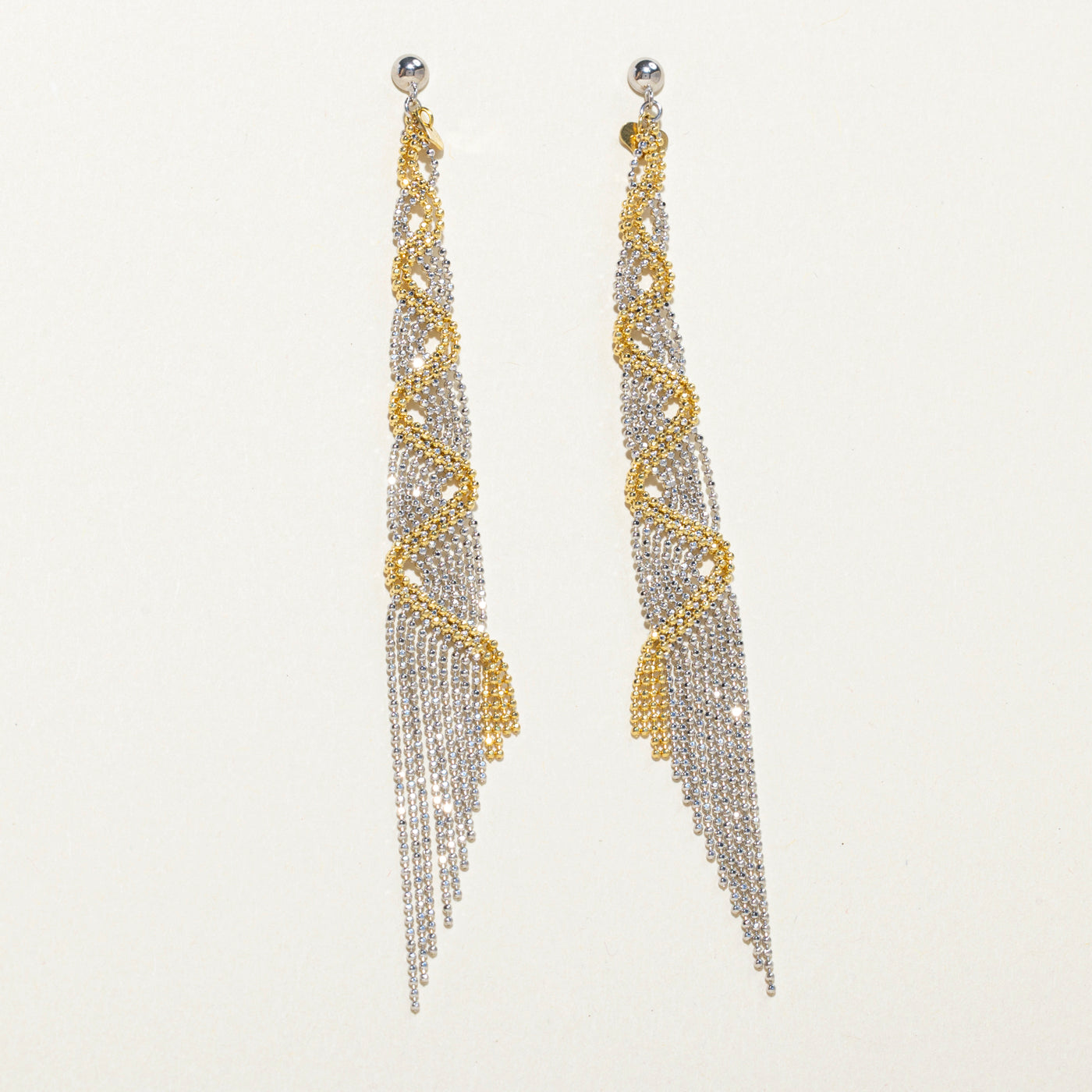18k Two Tone Gold Beaded Tassel Chandelier Earrings