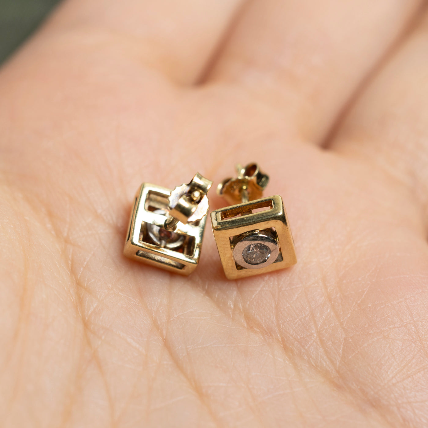 14K Bezel Set Diamond Square Shaped Stud Earrings | 0.20ctw