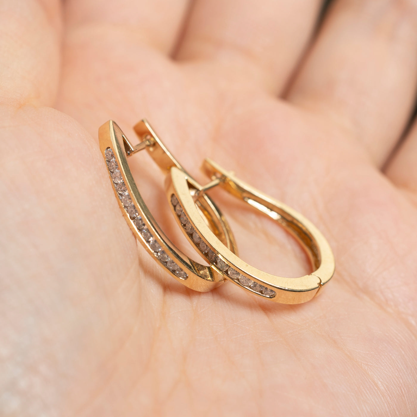 14K Channel Set Diamond Hoop Earrings | 0.44ctw