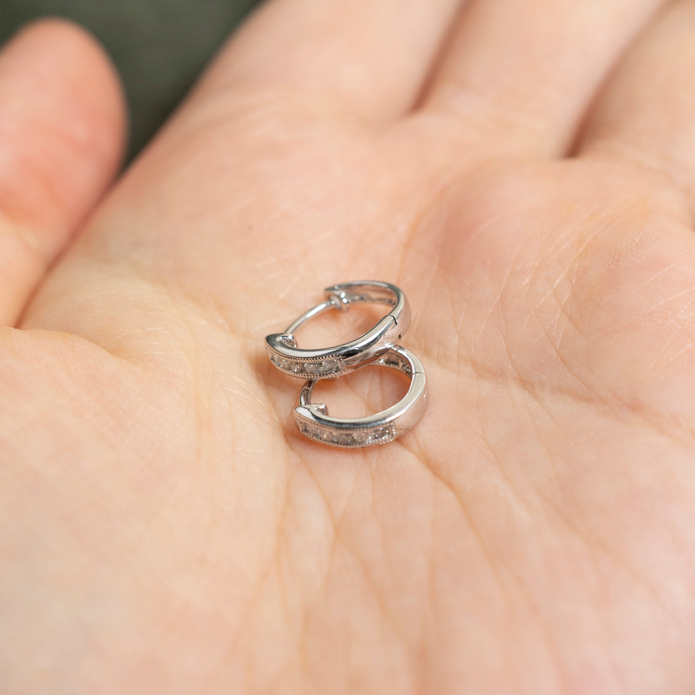 14K Channel Set Diamond Huggie Earrings | 0.10ctw