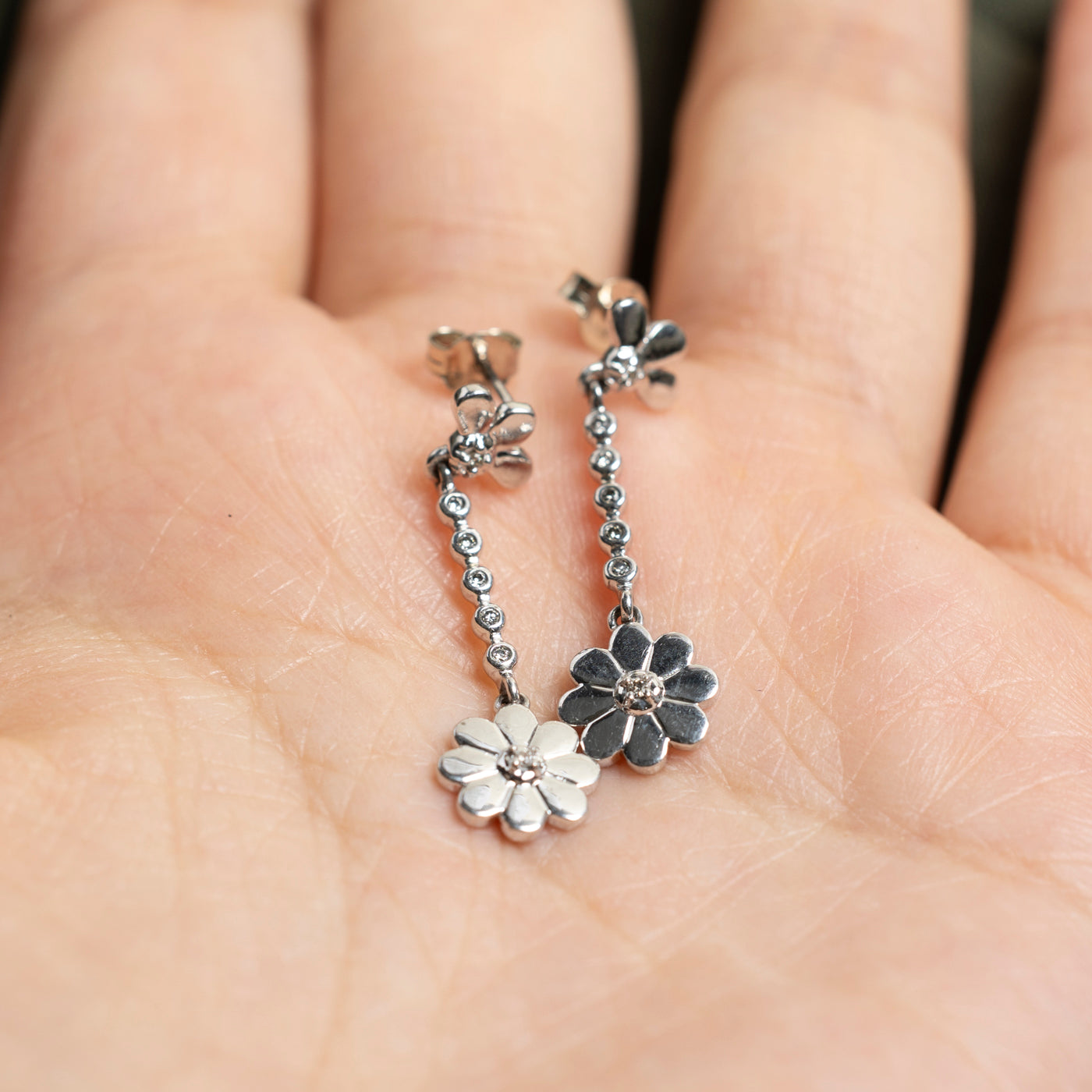 10K Diamond Floral Drop Earrings | 0.02ctw