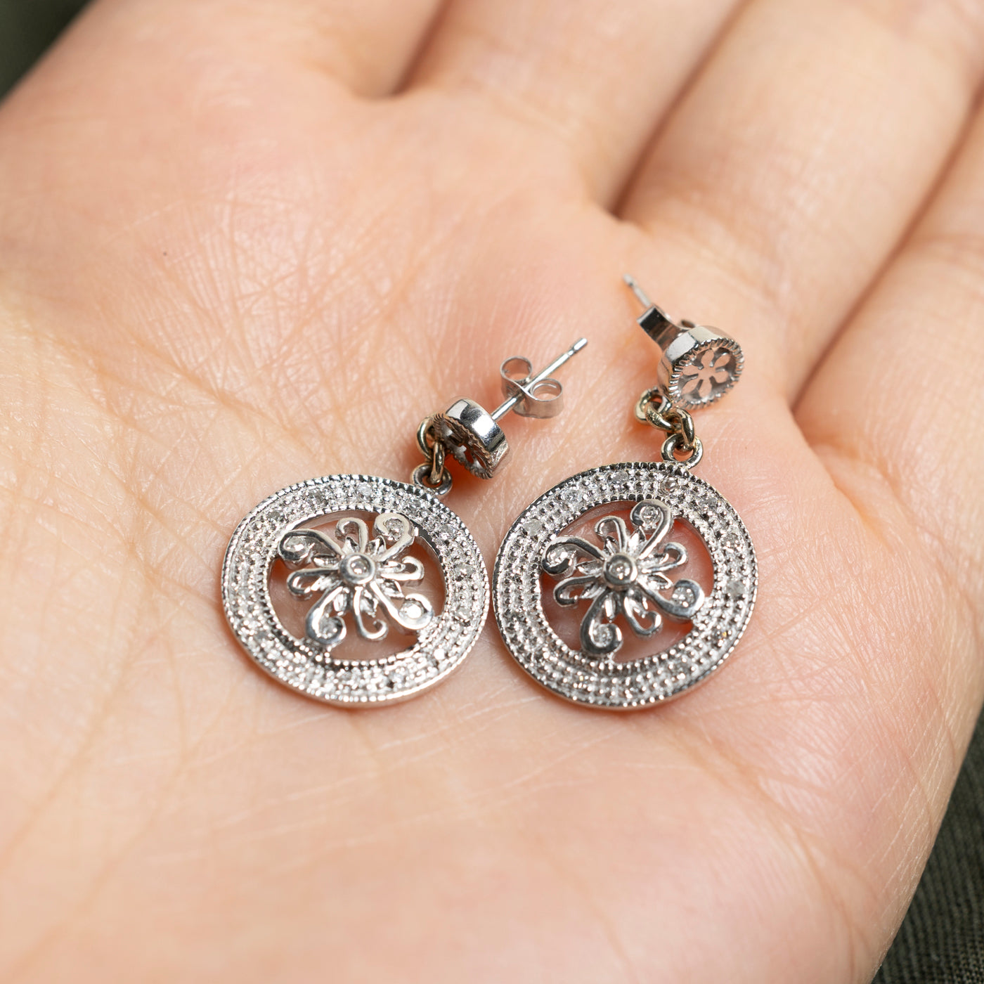 14K Diamond Cluster Dangle Earrings | 0.21ctw