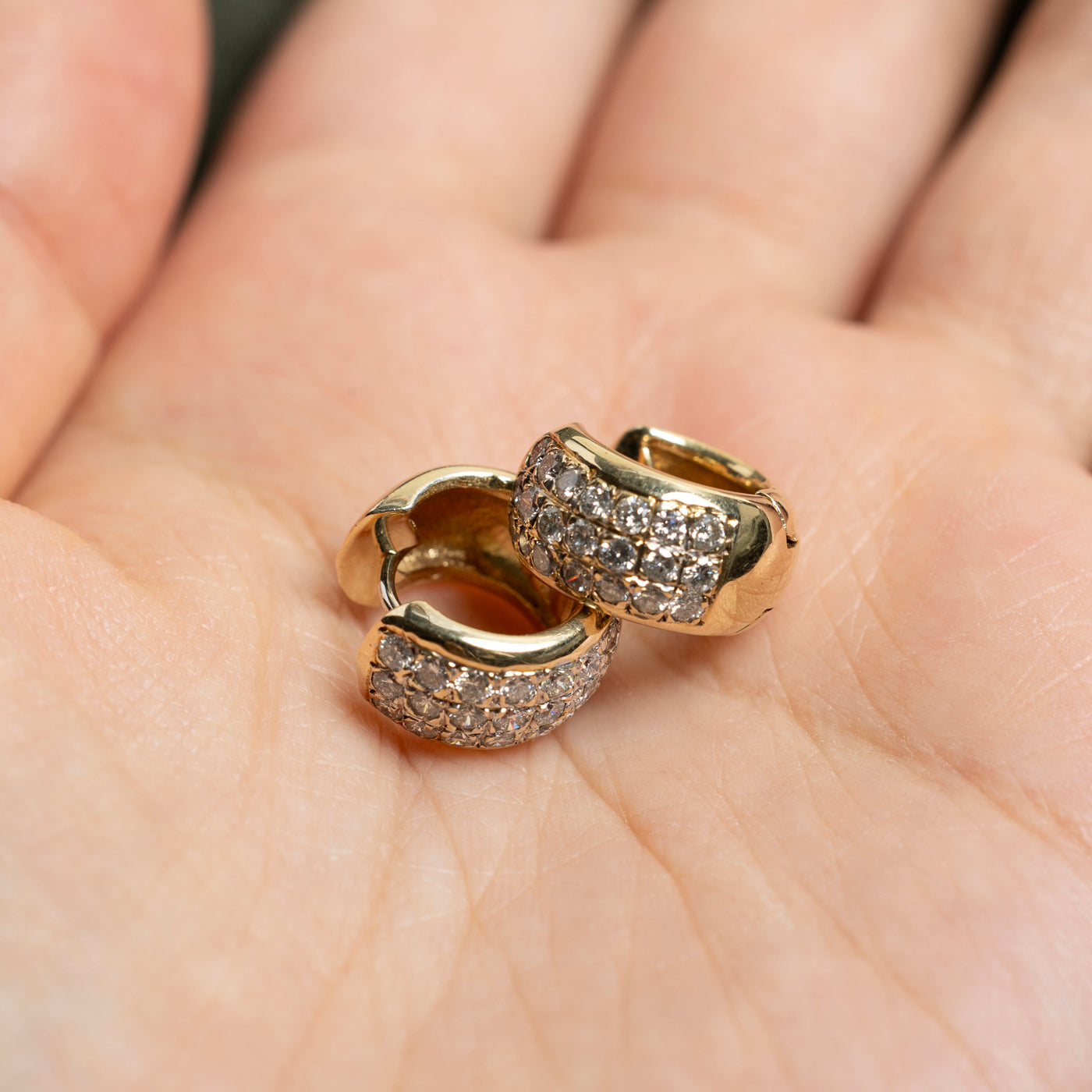Pave Set Multi Row Diamond Huggie Earrings | 1.05ctw