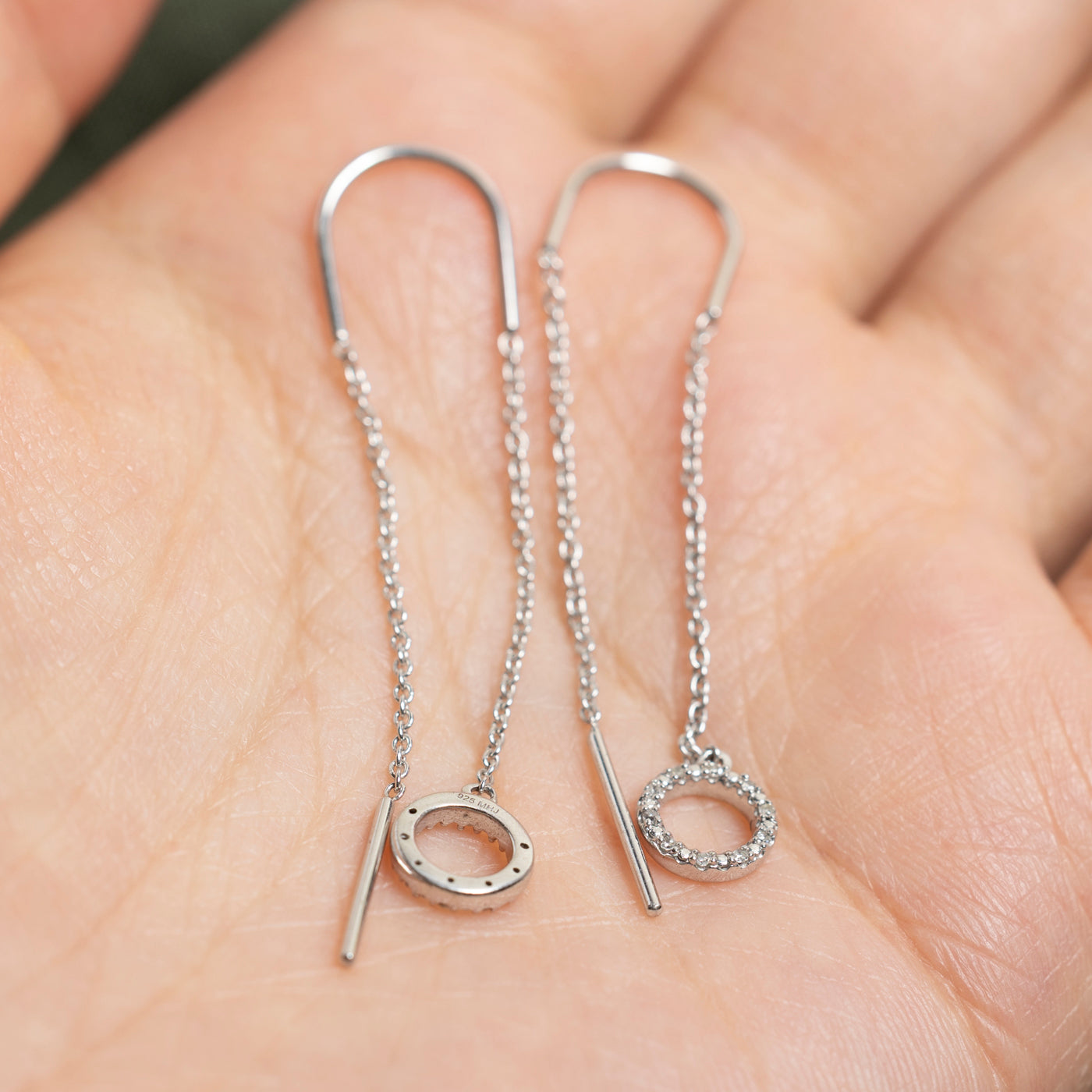 Sterling Silver Diamond Circle Threaded Drop Earrings | 0.04ctw