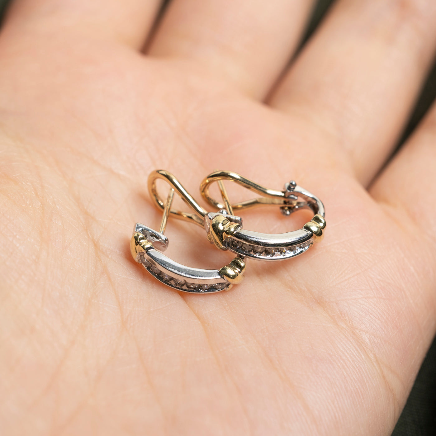 10K Two Tone Gold Diamond Huggies Earrings | 0.28ctw